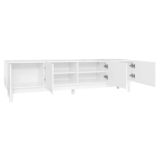 Lowboard 169 cm - Portas curvas, prateleiras e suporte para TV com pés estabilizadores - Branco