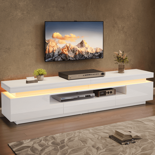 Móvel de TV 175x38x45 cm - 2 armários em L, 1 gaveta, com LED, adequado para TV de 75 - Branco Móvel de TV 175x38x45 cm - 2 armários em L, 1 gaveta, com LED, adequado para TV de 75 - Branco