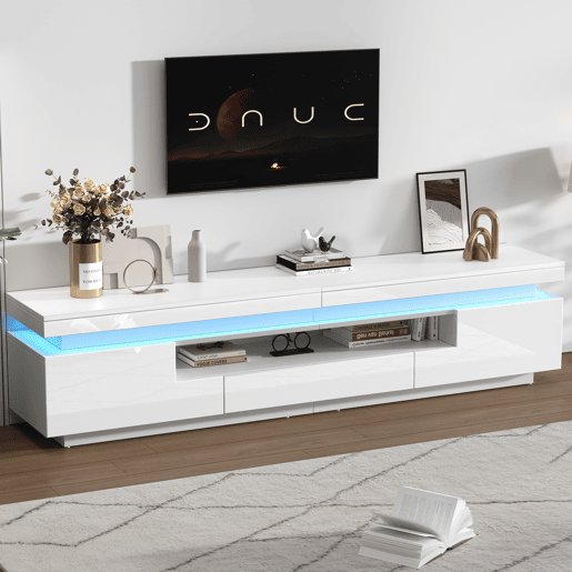 Móvel de TV 175x38x45 cm - 2 armários em L, 1 gaveta, com LED, adequado para TV de 75 - Branco Móvel de TV 175x38x45 cm - 2 armários em L, 1 gaveta, com LED, adequado para TV de 75 - Branco
