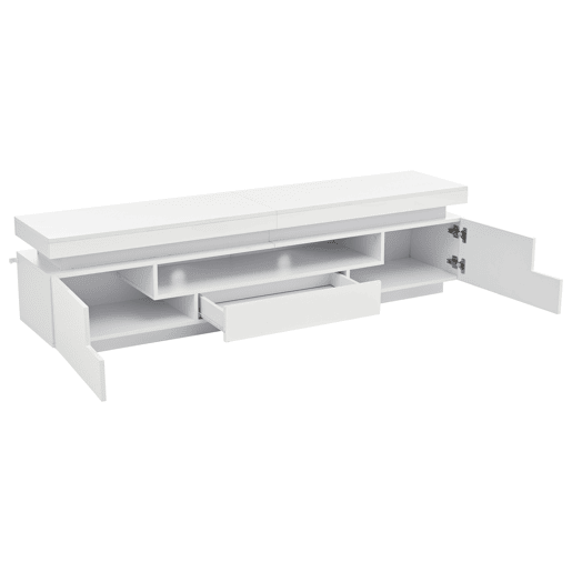Móvel de TV 175x38x45 cm - 2 armários em L, 1 gaveta, com LED, adequado para TV de 75 - Branco Móvel de TV 175x38x45 cm - 2 armários em L, 1 gaveta, com LED, adequado para TV de 75 - Branco