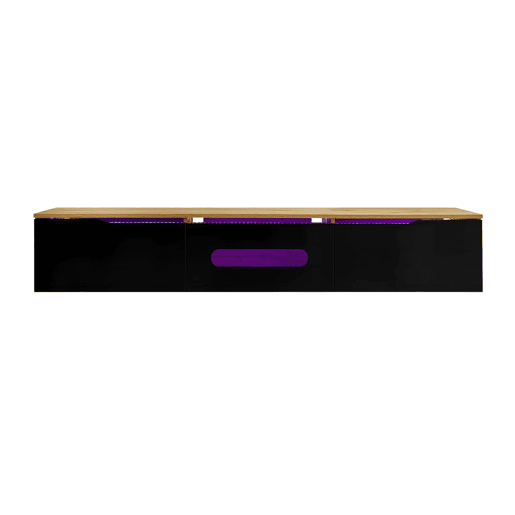 Móvel de TV 180 cm - Superfície de alto brilho, com iluminação LED de 16 cores, montável na parede - Preto, Madeira Móvel de TV 180 cm - Superfície de alto brilho, com iluminação LED de 16 cores, montável na parede - Preto, Madeira