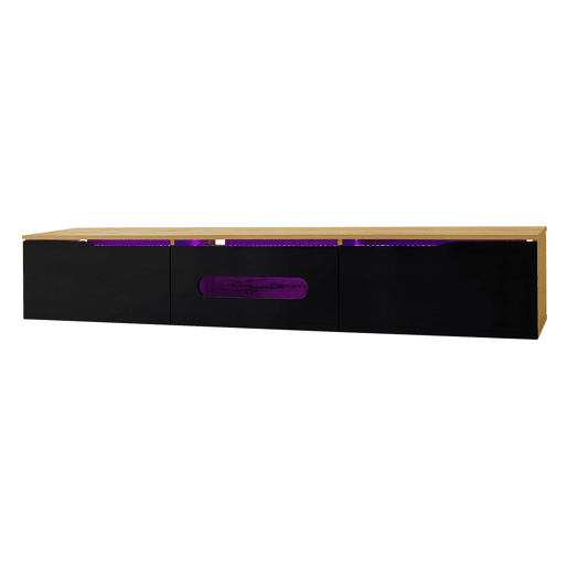 Móvel de TV 180 cm - Superfície de alto brilho, com iluminação LED de 16 cores, montável na parede - Preto, Madeira Móvel de TV 180 cm - Superfície de alto brilho, com iluminação LED de 16 cores, montável na parede - Preto, Madeira