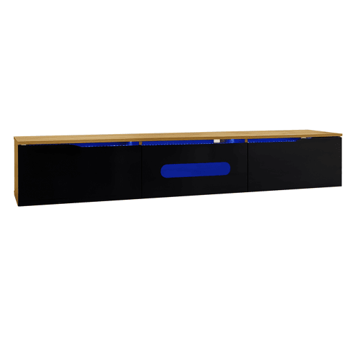 Móvel de TV 180 cm - Superfície de alto brilho, com iluminação LED de 16 cores, montável na parede - Preto, Madeira Móvel de TV 180 cm - Superfície de alto brilho, com iluminação LED de 16 cores, montável na parede - Preto, Madeira