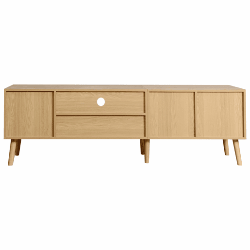 Suporte para TV 180cm decorado com rotim - 2 portas e 1 gaveta - pés de madeira maciça - Natural