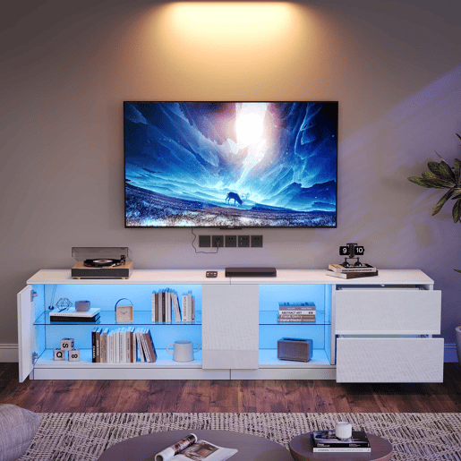 Móvel de TV 160x40x52 cm - Kommode Hochglanz com LED - Branco Móvel de TV 160x40x52 cm - Kommode Hochglanz com LED - Branco