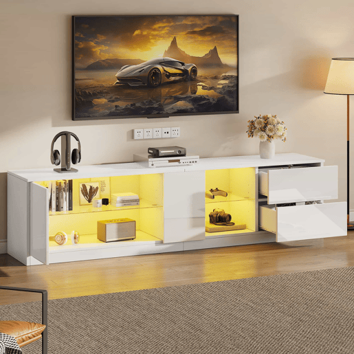 Móvel de TV 160x40x52 cm - Kommode Hochglanz com LED - Branco Móvel de TV 160x40x52 cm - Kommode Hochglanz com LED - Branco