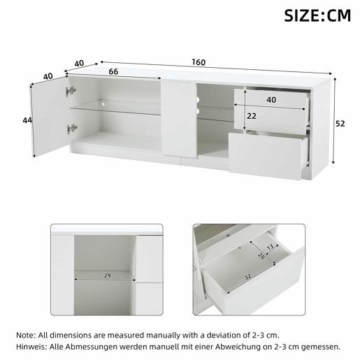 Móvel de TV 160x40x52 cm - Kommode Hochglanz com LED - Branco Móvel de TV 160x40x52 cm - Kommode Hochglanz com LED - Branco