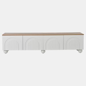 Móvel de TV 180x40x45 cm - 4 armários, 6 pés metálicos, adequado para TV de 80'' - Branco + Natural
