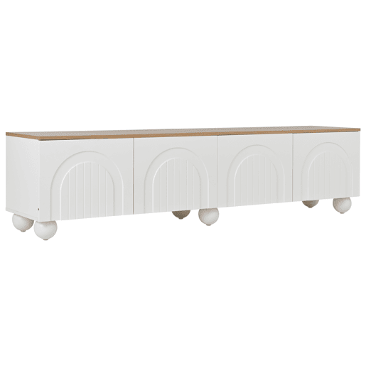 Móvel de TV 180x40x45 cm - 4 armários, 6 pés metálicos, adequado para TV de 80'' - Branco + Natural Móvel de TV 180x40x45 cm - 4 armários, 6 pés metálicos, adequado para TV de 80'' - Branco + Natural