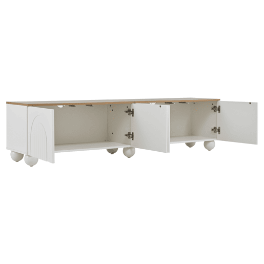 Móvel de TV 180x40x45 cm - 4 armários, 6 pés metálicos, adequado para TV de 80'' - Branco + Natural Móvel de TV 180x40x45 cm - 4 armários, 6 pés metálicos, adequado para TV de 80'' - Branco + Natural