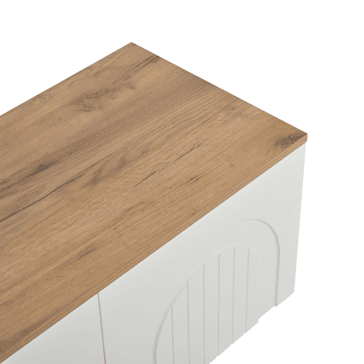 Móvel de TV 180x40x45 cm - 4 armários, 6 pés metálicos, adequado para TV de 80'' - Branco + Natural Móvel de TV 180x40x45 cm - 4 armários, 6 pés metálicos, adequado para TV de 80'' - Branco + Natural