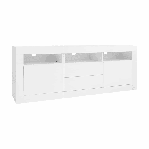 Móvel TV 160 cm adequado para TV de 70u201D - com LED - 2 portas 2 gavetas 3 compartimentos abertos - Branco