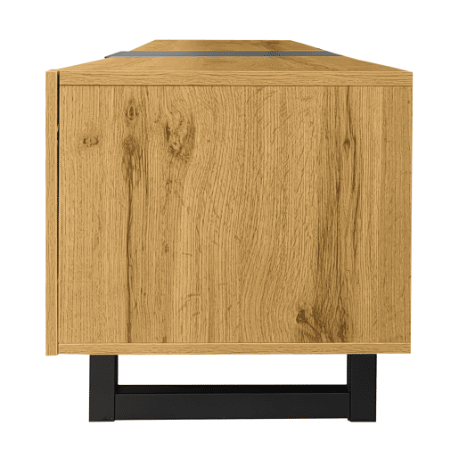 Móvel de TV colorblock - Design contrastante, 3 portas e 2 prateleiras, pés metálicos em U, madeira retro - Cinza escuro antigo, Natural