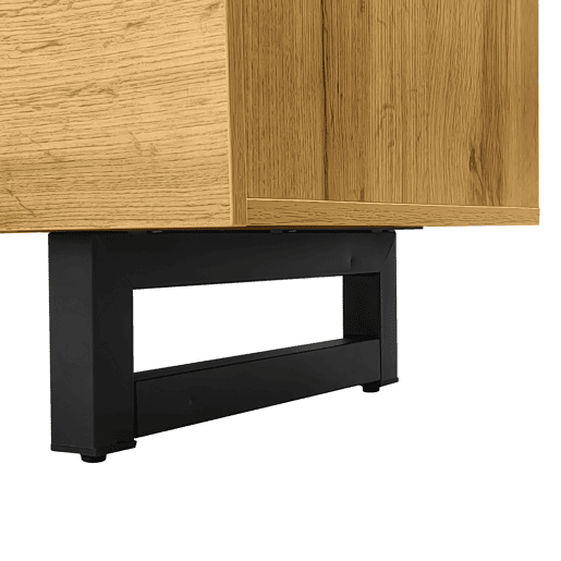 Móvel de TV colorblock - Design contrastante, 3 portas e 2 prateleiras, pés metálicos em U, madeira retro - Cinza escuro antigo, Natural