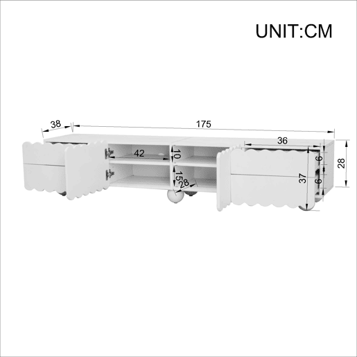 Móvel de TV 175x38 cm - Design moderno, baixo, elegante - Branco