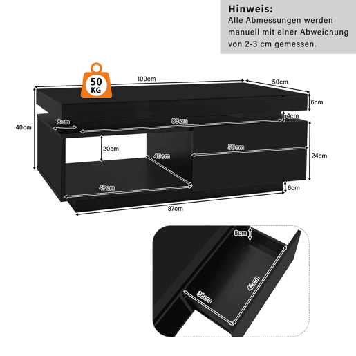 Conjunto de móveis para TV - Móvel para TV preto + Mesa de centro preta, móvel de parede lacado brilhante, conjunto para sala com luzes LED - Preto Conjunto de móveis para TV - Móvel para TV preto + Mesa de centro preta, móvel de parede lacado brilhante, conjunto para sala com luzes LED - Preto