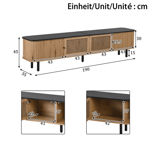 Móvel de TV 190x35x45 cm - Duas portas de correr, duas portas de grade, design exclusivo - Carvalho Móvel de TV 190x35x45 cm - Duas portas de correr, duas portas de grade, design exclusivo - Carvalho