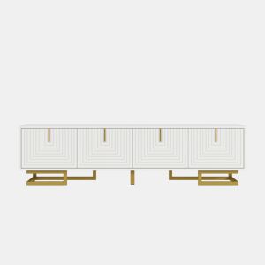 Móvel de TV Lowboard 160 cm - portas estruturadas, puxadores e pés dourados - Branco