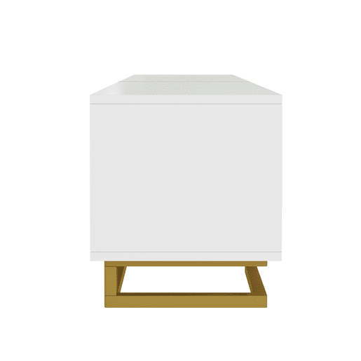 Móvel de TV Lowboard 160 cm - portas estruturadas, puxadores e pés dourados - Branco Móvel de TV Lowboard 160 cm - portas estruturadas, puxadores e pés dourados - Branco