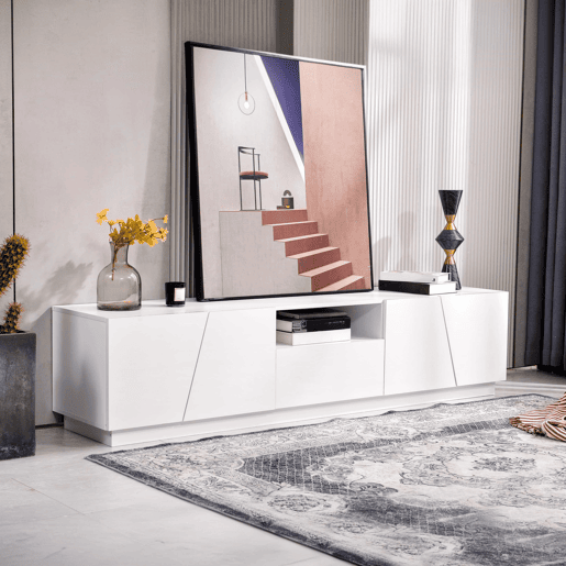 Móvel de TV 170 cm - Estilo patchwork diagonal - Branco Móvel de TV 170 cm - Estilo patchwork diagonal - Branco