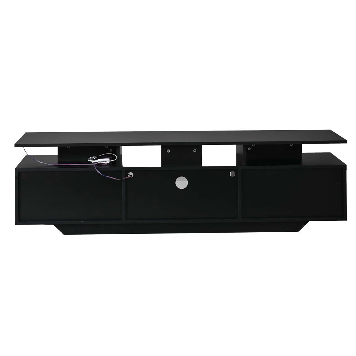 mueble tv 160x40x45 cm - con 2 armarios alto brillo tira led 8 estantes moderno mdf para tv 70 pulgadas - negro