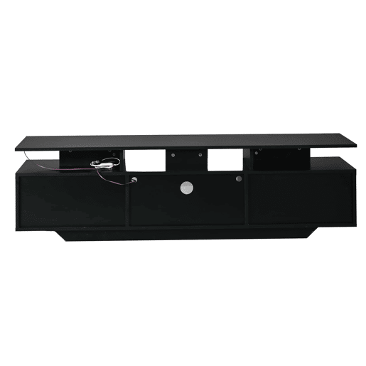 Móvel de TV 160x40x45 cm - com 2 armários, acabamento de alto brilho, faixa de LED, 8 prateleiras, moderno, MDF, para TV de 70 polegadas - preto Móvel de TV 160x40x45 cm - com 2 armários, acabamento de alto brilho, faixa de LED, 8 prateleiras, moderno, MDF, para TV de 70 polegadas - preto