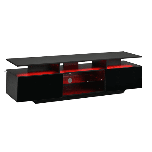 Móvel de TV 160x40x45 cm - com 2 armários, acabamento de alto brilho, faixa de LED, 8 prateleiras, moderno, MDF, para TV de 70 polegadas - preto Móvel de TV 160x40x45 cm - com 2 armários, acabamento de alto brilho, faixa de LED, 8 prateleiras, moderno, MDF, para TV de 70 polegadas - preto