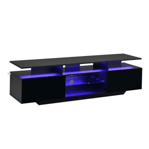 Móvel de TV 160x40x45 cm - com 2 armários, acabamento de alto brilho, faixa de LED, 8 prateleiras, moderno, MDF, para TV de 70 polegadas - preto Móvel de TV 160x40x45 cm - com 2 armários, acabamento de alto brilho, faixa de LED, 8 prateleiras, moderno, MDF, para TV de 70 polegadas - preto