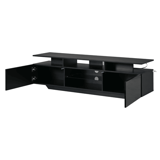 Móvel de TV 160x40x45 cm - com 2 armários, acabamento de alto brilho, faixa de LED, 8 prateleiras, moderno, MDF, para TV de 70 polegadas - preto Móvel de TV 160x40x45 cm - com 2 armários, acabamento de alto brilho, faixa de LED, 8 prateleiras, moderno, MDF, para TV de 70 polegadas - preto