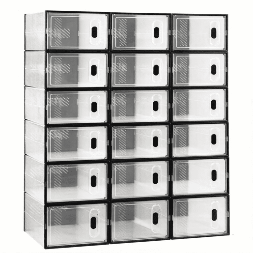 Organizador Modular Empilhável de 18 Peças - Armário de Arrumação Multifuncional com Prateleiras - PretoTransparente