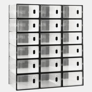 Organizador Modular Empilhável de 18 Peças - Armário de Arrumação Multifuncional com Prateleiras - PretoTransparente