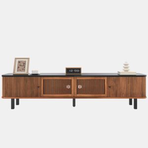 Móvel de TV baixo 190x35x45 cm - 2 portas de correr, 2 portas com grelha, design moderno - Nogueira