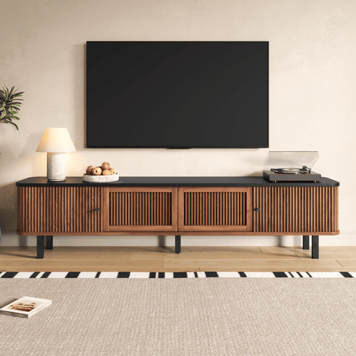 Móvel de TV baixo 190x35x45 cm - 2 portas de correr, 2 portas com grelha, design moderno - Nogueira Móvel de TV baixo 190x35x45 cm - 2 portas de correr, 2 portas com grelha, design moderno - Nogueira