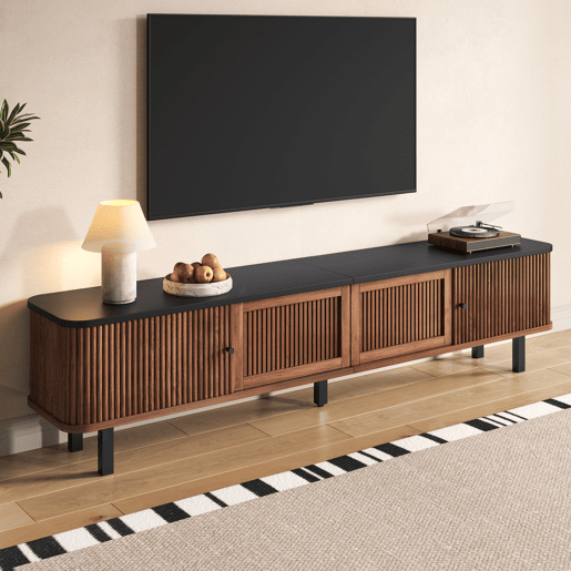 Móvel de TV baixo 190x35x45 cm - 2 portas de correr, 2 portas com grelha, design moderno - Nogueira Móvel de TV baixo 190x35x45 cm - 2 portas de correr, 2 portas com grelha, design moderno - Nogueira