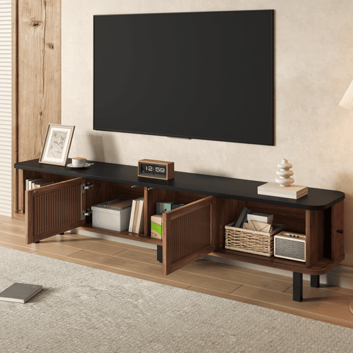 Móvel de TV baixo 190x35x45 cm - 2 portas de correr, 2 portas com grelha, design moderno - Nogueira Móvel de TV baixo 190x35x45 cm - 2 portas de correr, 2 portas com grelha, design moderno - Nogueira