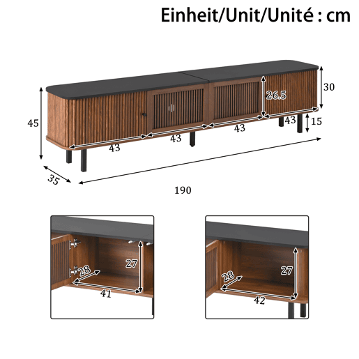 Móvel de TV baixo 190x35x45 cm - 2 portas de correr, 2 portas com grelha, design moderno - Nogueira Móvel de TV baixo 190x35x45 cm - 2 portas de correr, 2 portas com grelha, design moderno - Nogueira