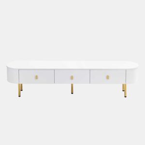 Móvel TV moderno - 3 gavetas com pegas e pernas douradas - Branco