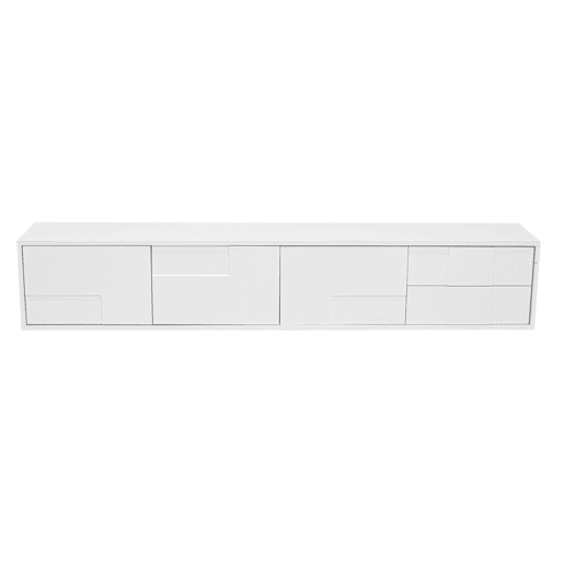 Móvel de TV 170 cm - moderno, suspenso ou de pé, sem puxadores, 3 portas e 2 gavetas - branco brilhante