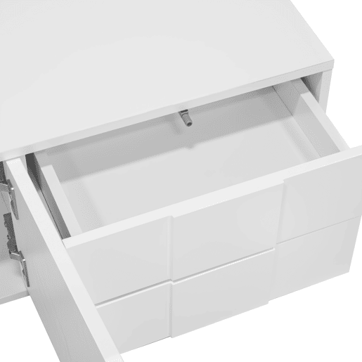 Móvel de TV 170 cm - moderno, suspenso ou de pé, sem puxadores, 3 portas e 2 gavetas - branco brilhante