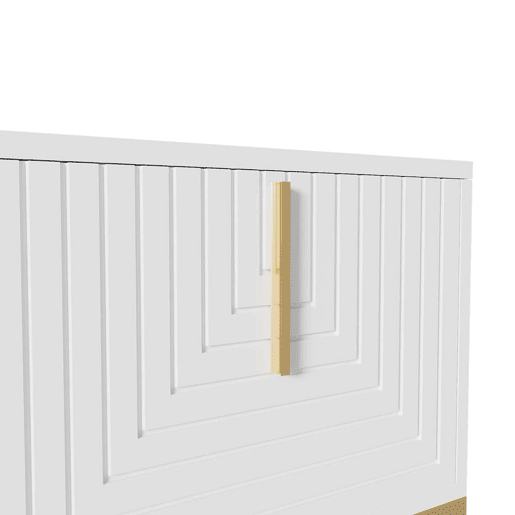 Móvel de TV Lowboard 160 cm - Porta estruturada, puxadores e pés dourados - Branco Móvel de TV Lowboard 160 cm - Porta estruturada, puxadores e pés dourados - Branco