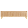 Móvel de TV 170x35x47,5 cm - Lowboard com porta texturizada, puxadores e pés dourados - Natural