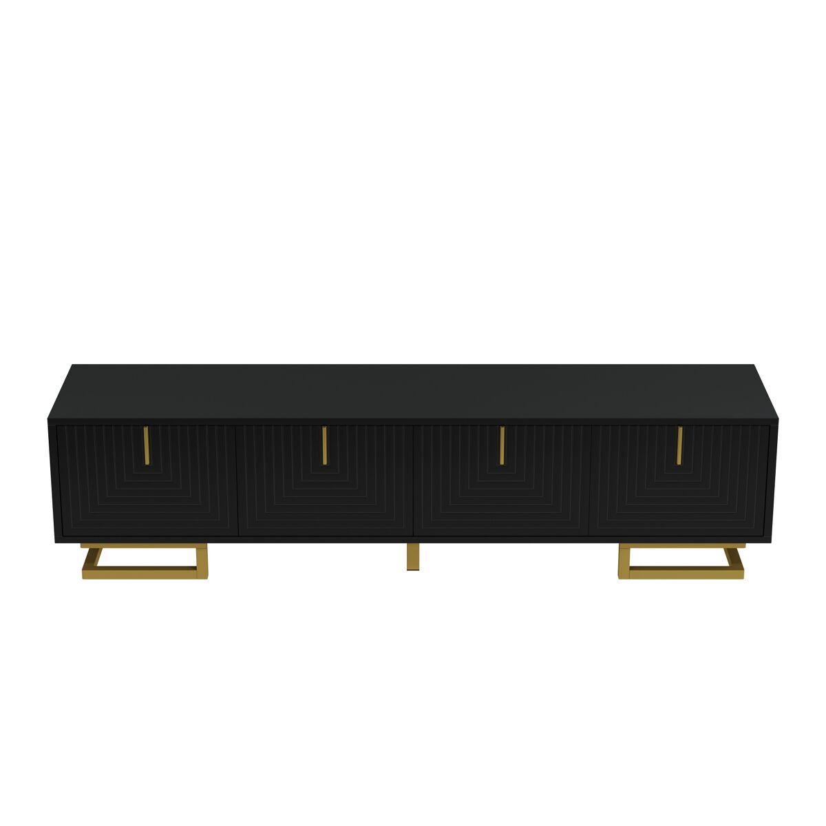 mueble tv lowboard - puertas estructuradas asas y patas doradas - negro