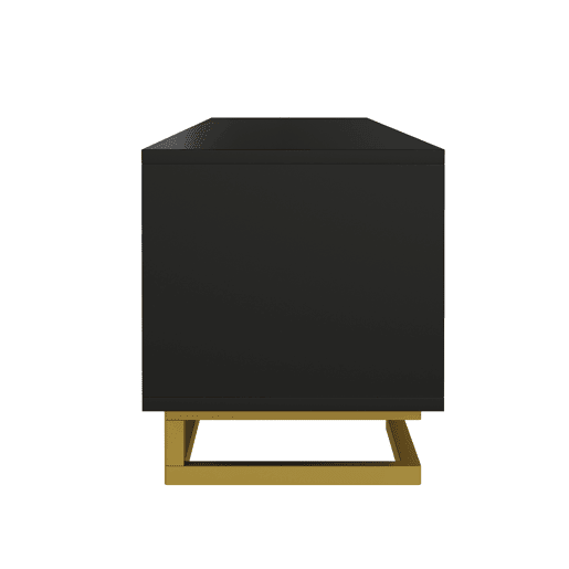 Móvel de TV Lowboard - Portas estruturadas, puxadores e pés dourados - Preto