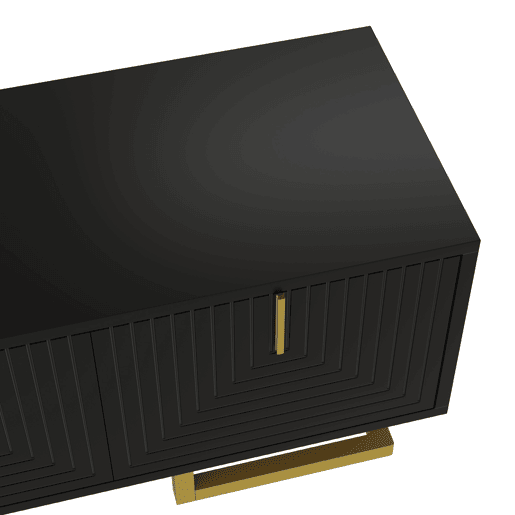 Móvel de TV Lowboard - Portas estruturadas, puxadores e pés dourados - Preto