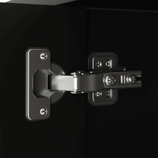 Móvel de TV Lowboard - Portas estruturadas, puxadores e pés dourados - Preto