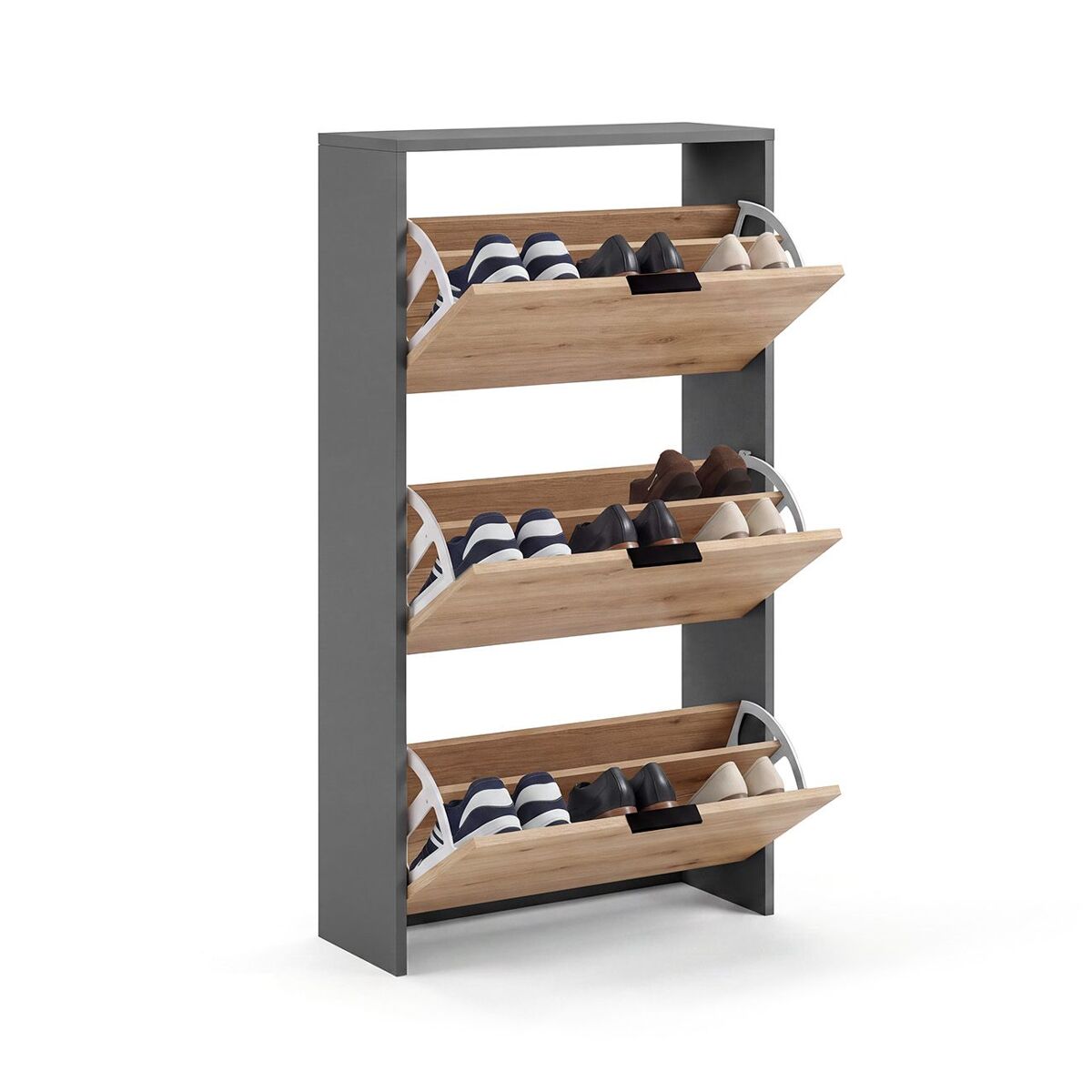Zapatero de 3 puertas abatibles en gris grafito y alpine oak 60x113 cm remi