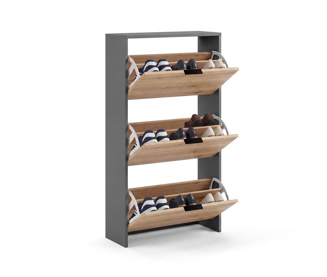 Zapatero de 3 puertas abatibles en gris grafito y alpine oak 60x113 cm remi