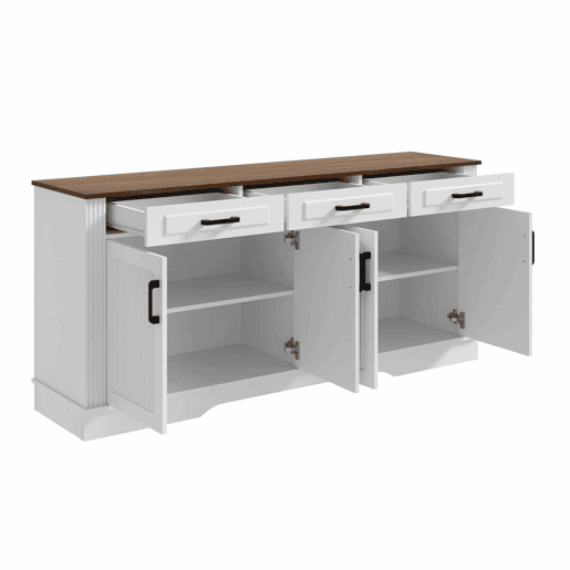 Aparador de sala de estar de 160 cm - 3 gavetas e 4 portas com padrĂ£o de riscas verticais em 3D - branco Aparador de sala de estar de 160 cm - 3 gavetas e 4 portas com padrĂ£o de riscas verticais em 3D - branco