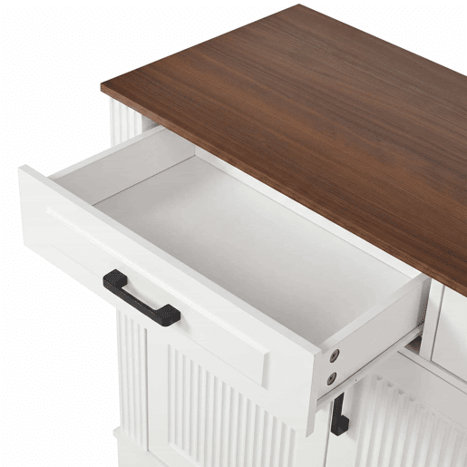 Aparador de sala de estar de 160 cm - 3 gavetas e 4 portas com padrĂ£o de riscas verticais em 3D - branco Aparador de sala de estar de 160 cm - 3 gavetas e 4 portas com padrĂ£o de riscas verticais em 3D - branco