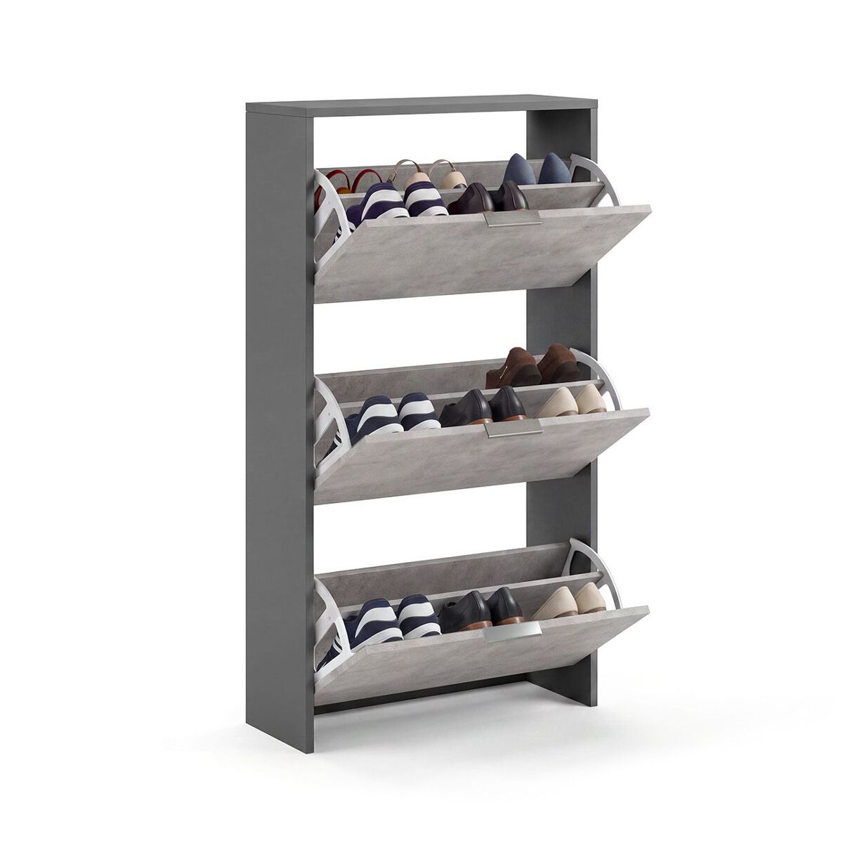 Zapatero de 3 puertas abatibles en gris grafito y gris cemento 60x113 cm remi